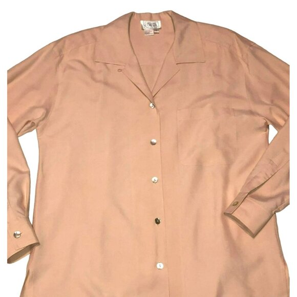 VTG PEACH 100% SILK BLOUSE SZ S CASUAL CORNER LONG SLEEVE PAD SHOULDER WOMEN - Picture 2 of 5
